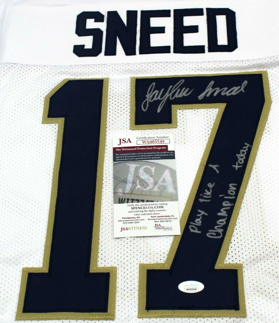 Jaylen Sneed Signed Custom White Notre Dame Football Jersey w/JSA COA Proof #1