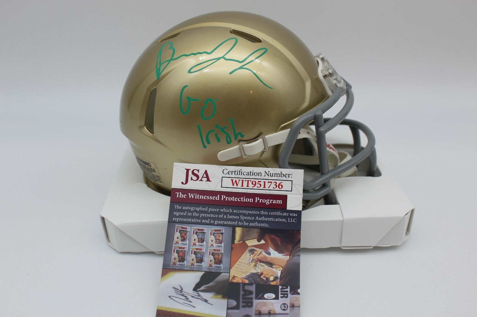 Brandon Joseph Signed Notre Dame Fighting Irish Mini Helmet w/JSA COA Witness #1