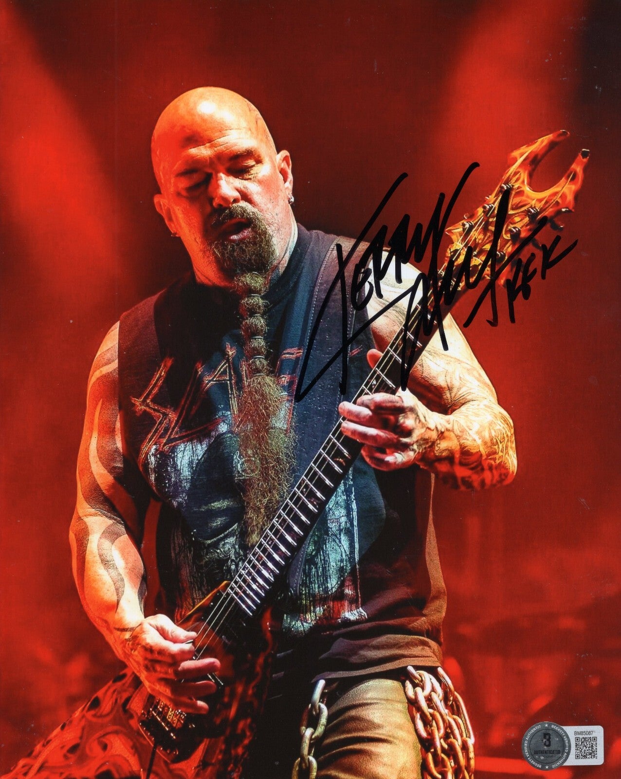 Kerry King Slayer Music Group Bass Signed 8x10 Photo w/Beckett COA BM85087