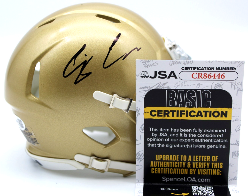 CJ Carr Signed Notre Dame Fighting Irish Mini Football Helmet w/JSA COA CR86446