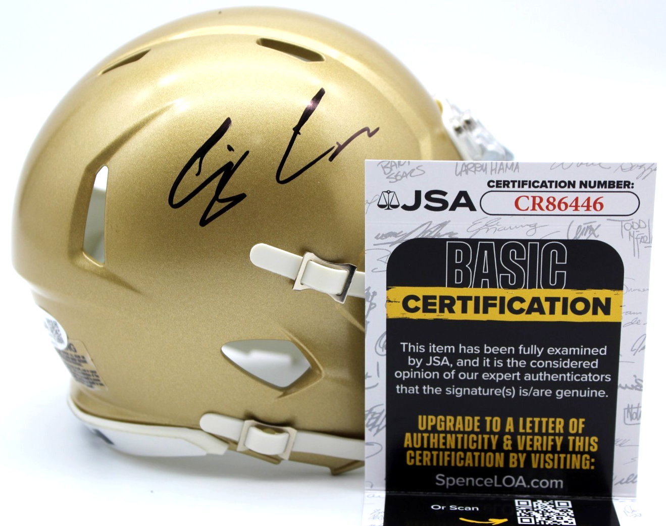 CJ Carr Signed Notre Dame Fighting Irish Mini Football Helmet w/JSA COA CR86446
