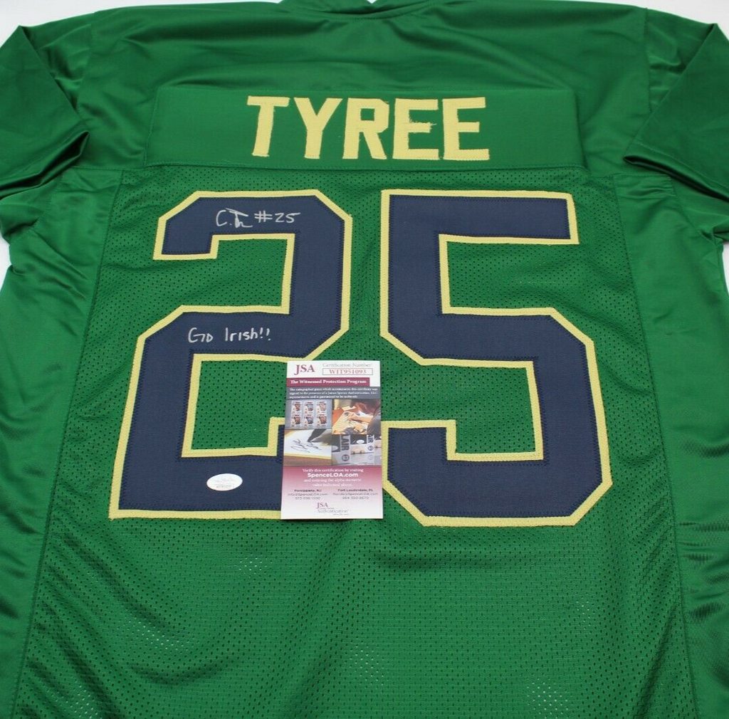 Chris Tyree Signed Custom Green Notre Dame Football Jersey w/JSA COA Proof Irish