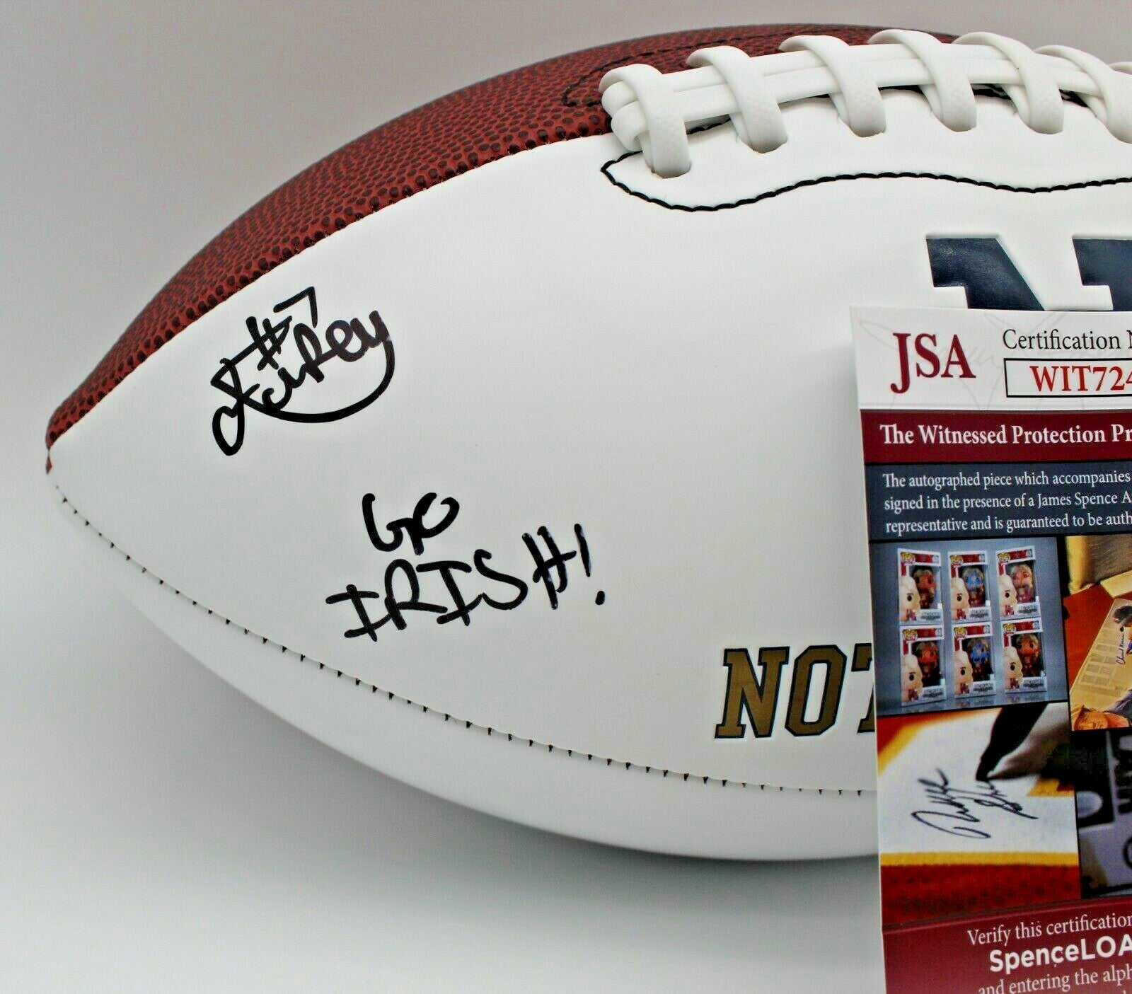 Isaiah Foskey Signed Notre Dame Fighting Irish Logo Football w/JSA COA Witness A