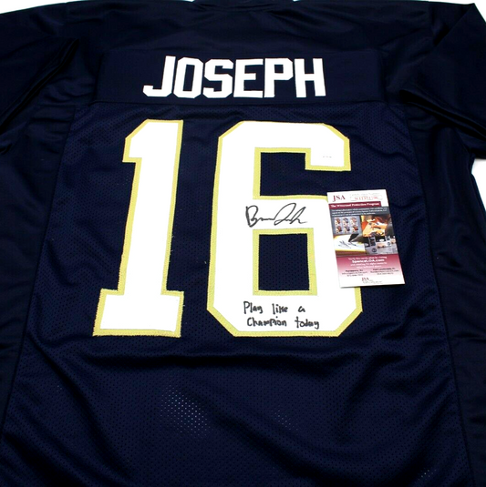 Brandon Joseph Signed Custom Blue Notre Dame Football Jersey w/JSA COA Proof