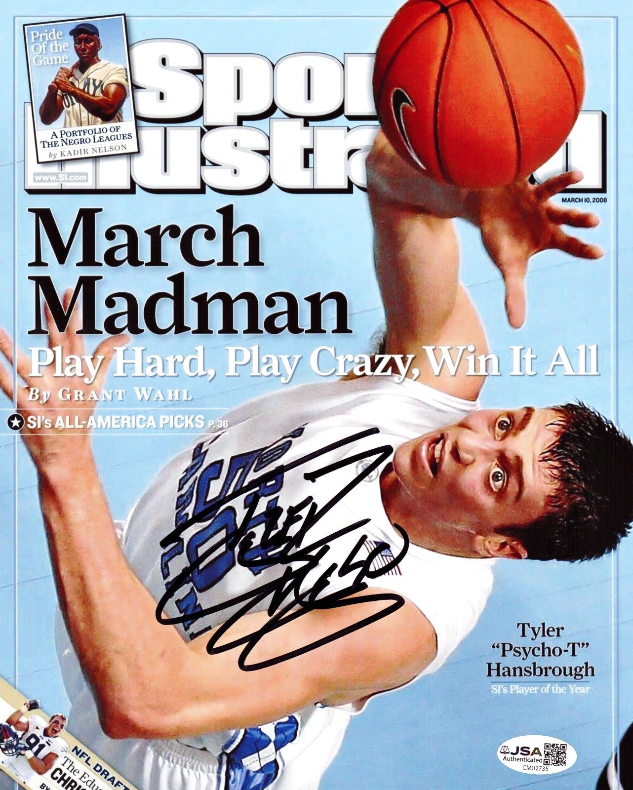 Tyler Hansbrough UNC Carolina Tar Heels Basketball Signed 8x10 Photo w/JSA COA