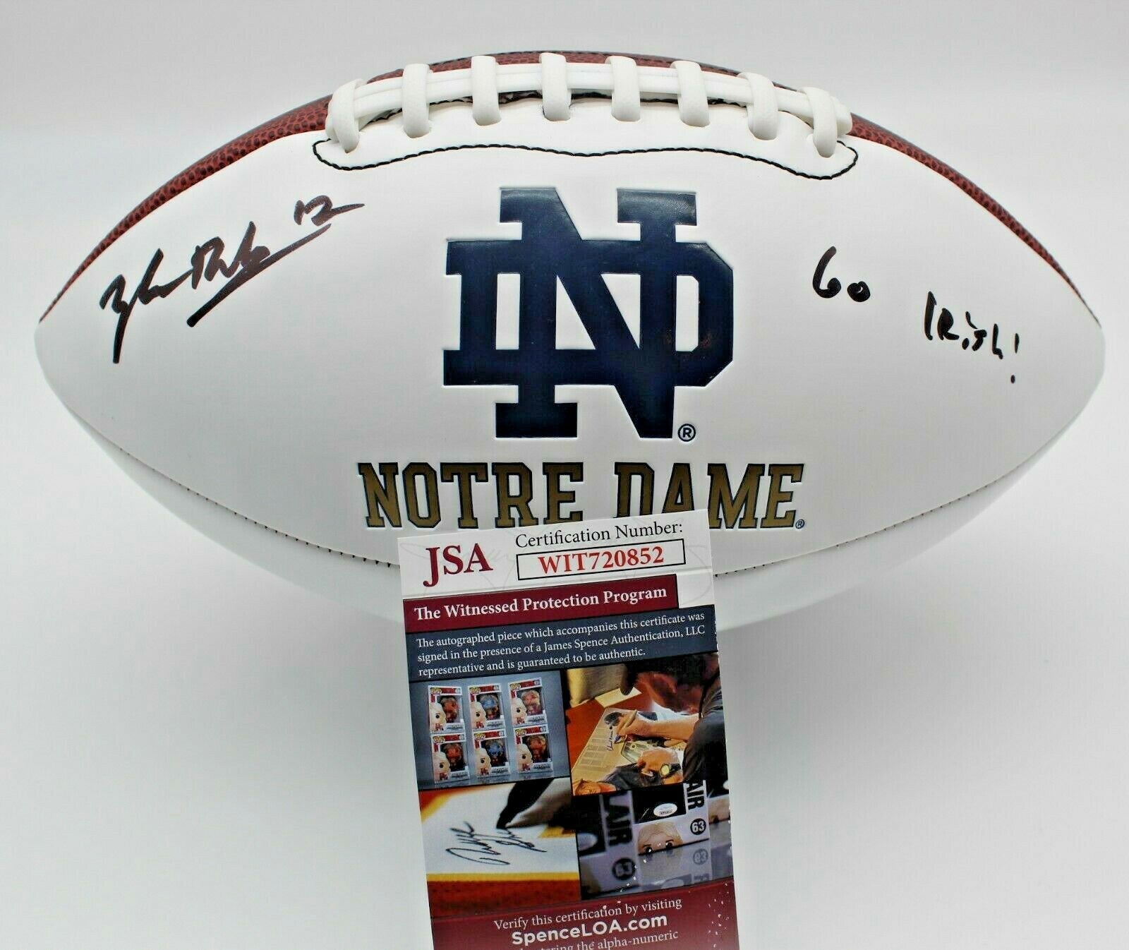 Tyler Buchner Signed Notre Dame Fighting Irish Logo Football w/JSA COA Witness 