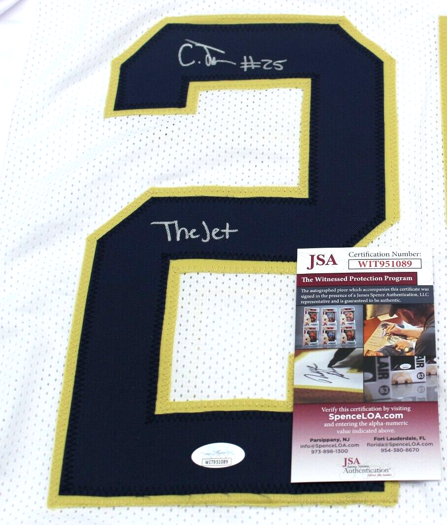 Chris Tyree Signed Custom White Notre Dame Football Jersey w/JSA COA Proof Jet