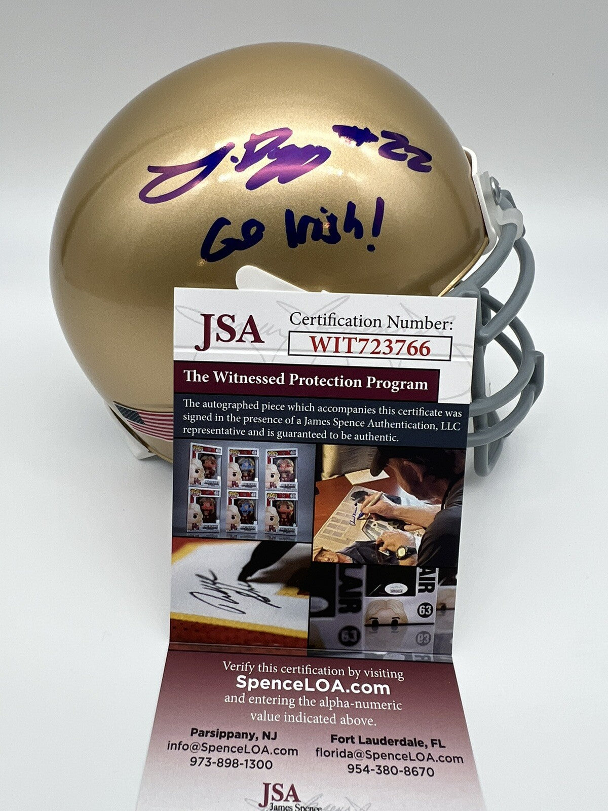 Logan Diggs Signed Notre Dame Fighting Irish Mini Helmet w/JSA COA Witness #2