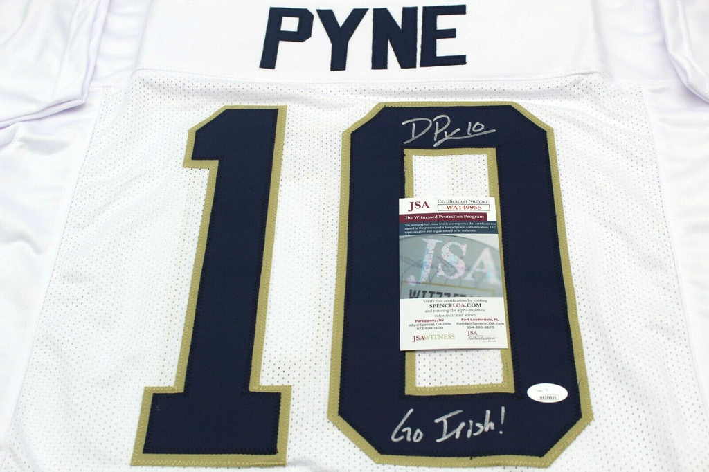 Drew Pyne Signed Custom White Notre Dame Football Jersey Go Irish! Proof w/JSA