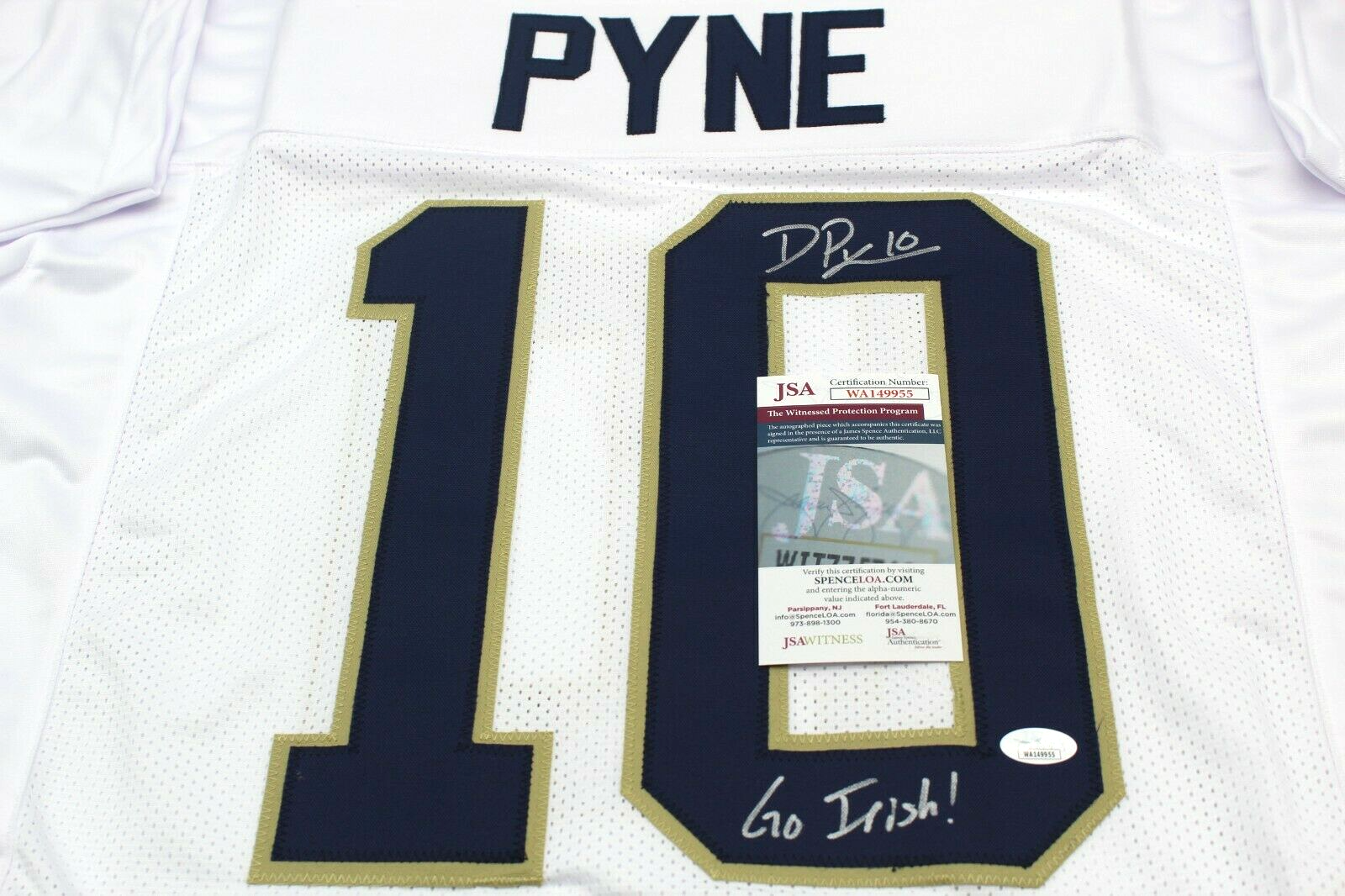 Drew Pyne Signed Custom White Notre Dame Football Jersey Go Irish! Proof w/JSA