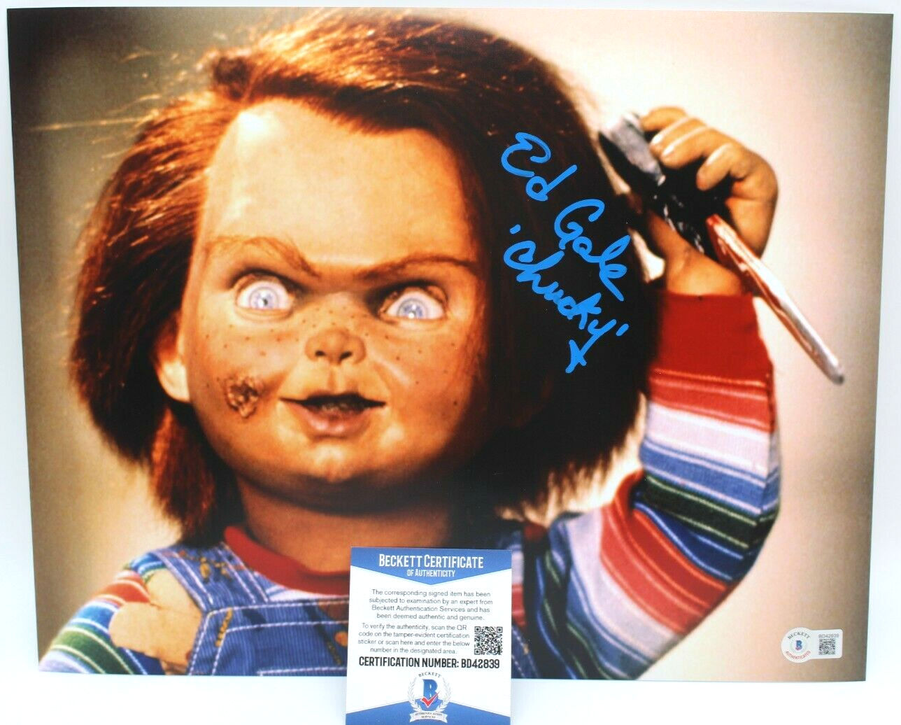 Ed Gale Signed Child's Play Movie Chucky 11x14 Photo w/Beckett COA BD42839