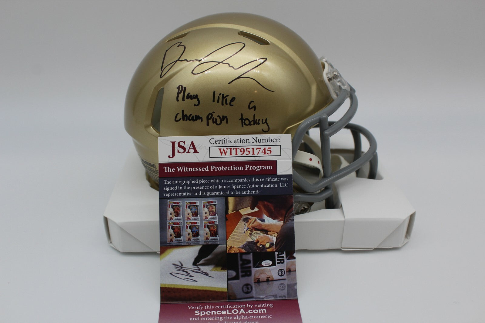 Brandon Joseph Signed Notre Dame Fighting Irish Mini Helmet w/JSA COA Witness #2