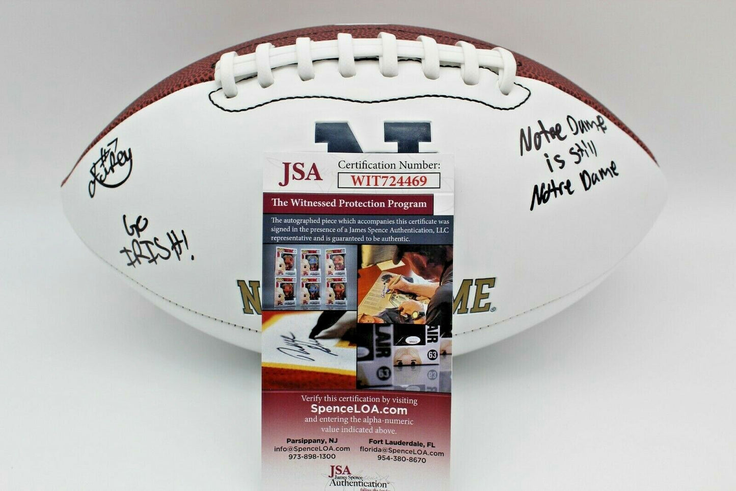 Isaiah Foskey Signed Notre Dame Fighting Irish Logo Football w/JSA COA Witness A