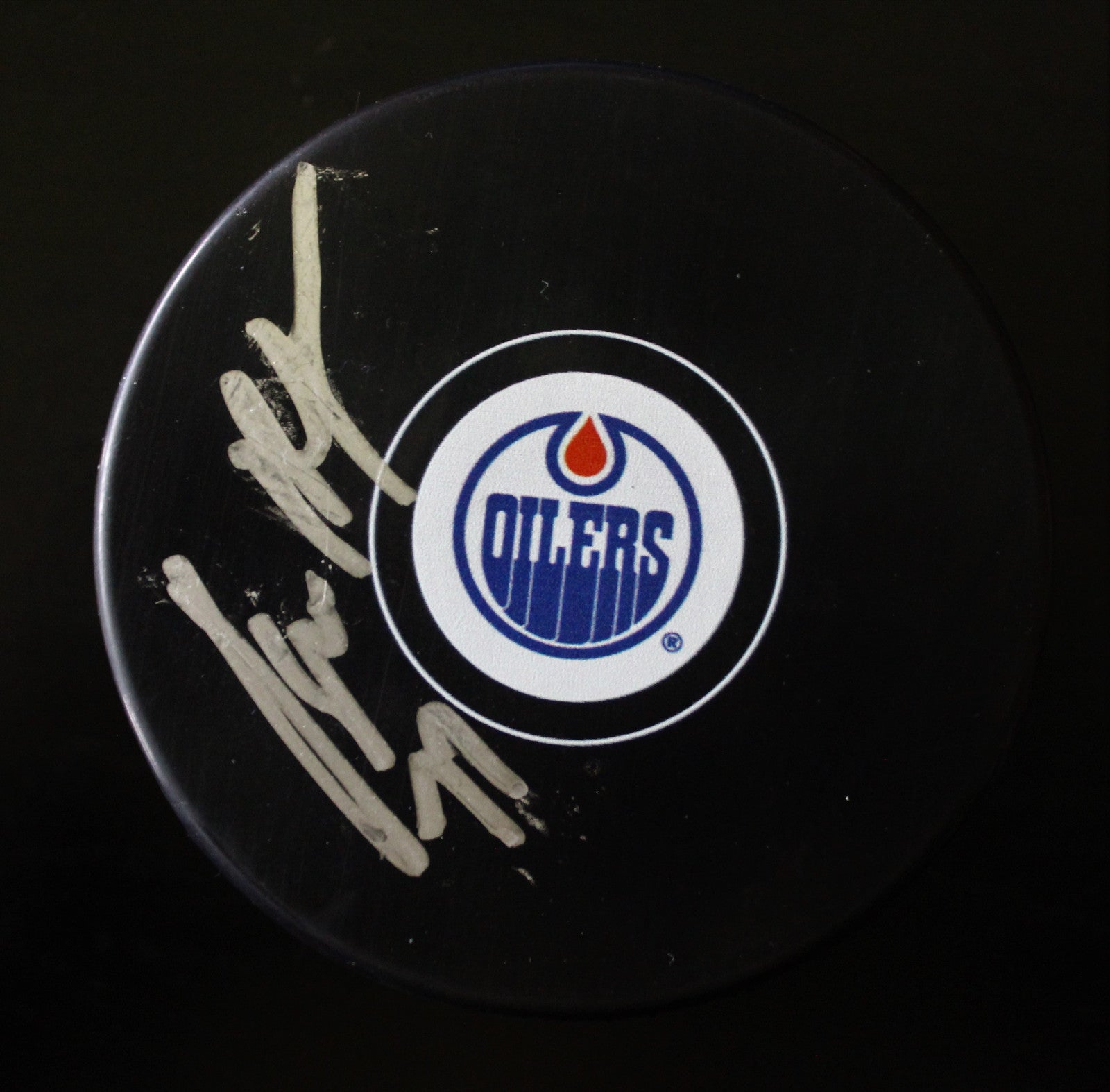 Oscar Klefbom Signed Edmonton Oilers Autograph Puck w/COA 2017 #2 Smeared