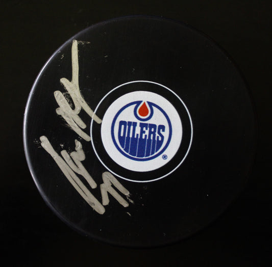 Oscar Klefbom Signed Edmonton Oilers Autograph Puck w/COA 2017 #2 Smeared