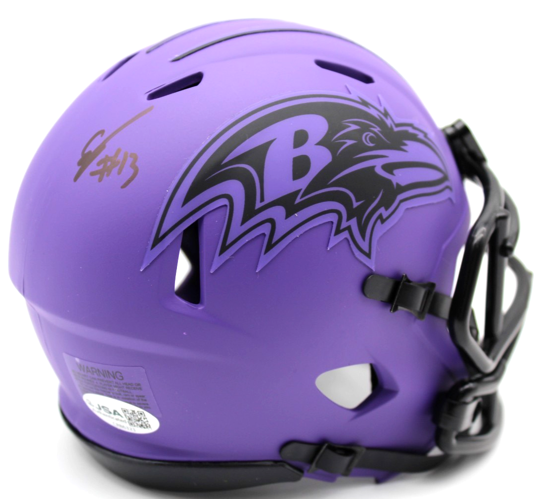 Elijah Sarratt Baltimore Ravens Rave Signed Mini Helmet w/JSA COA CR86323