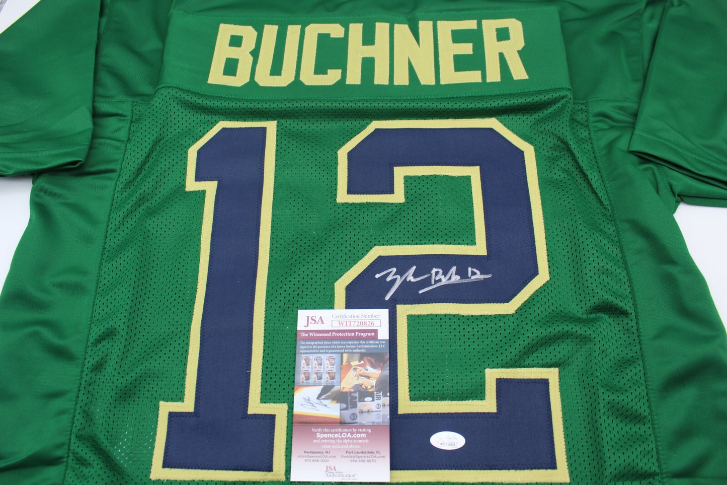 Tyler Buchner Signed Custom Notre Dame Green Jersey w/JSA COA Witness #1