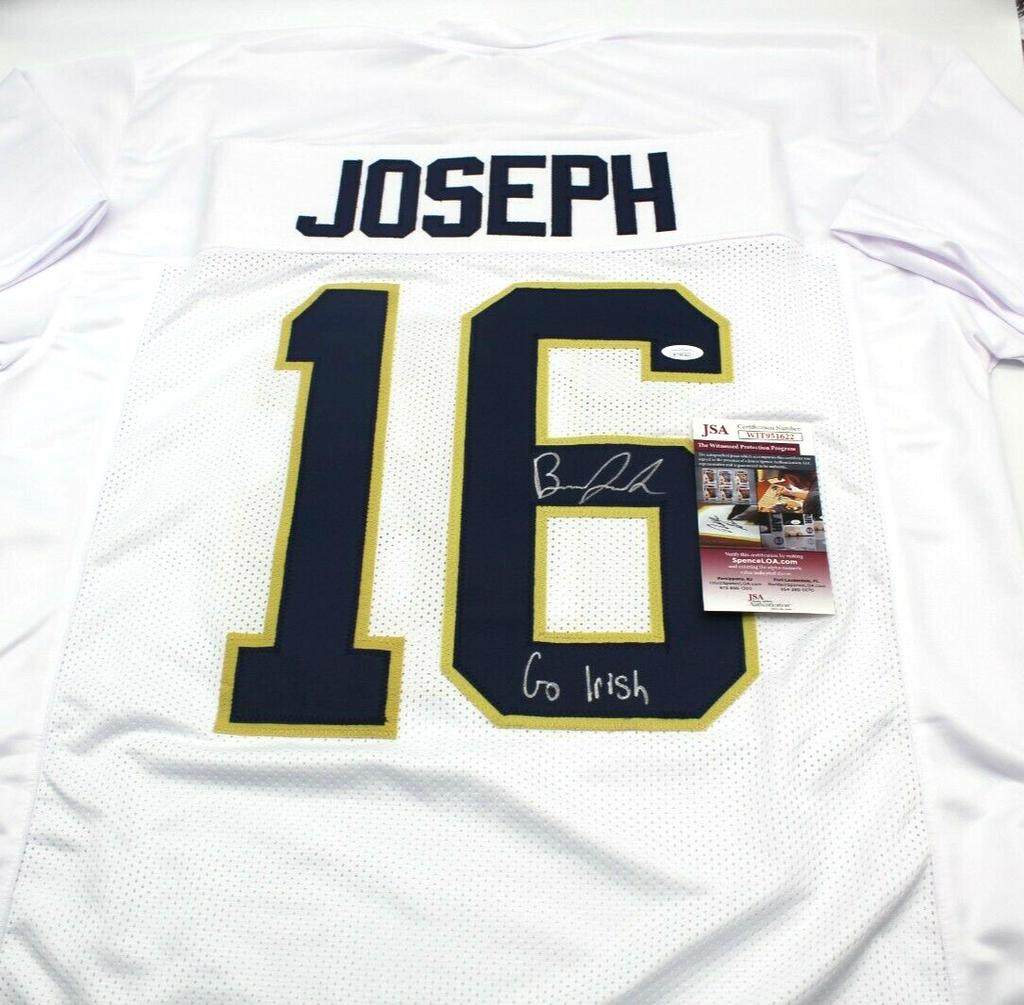 Brandon Joseph Signed Custom White Notre Dame Football Jersey w/JSA COA Proof #1