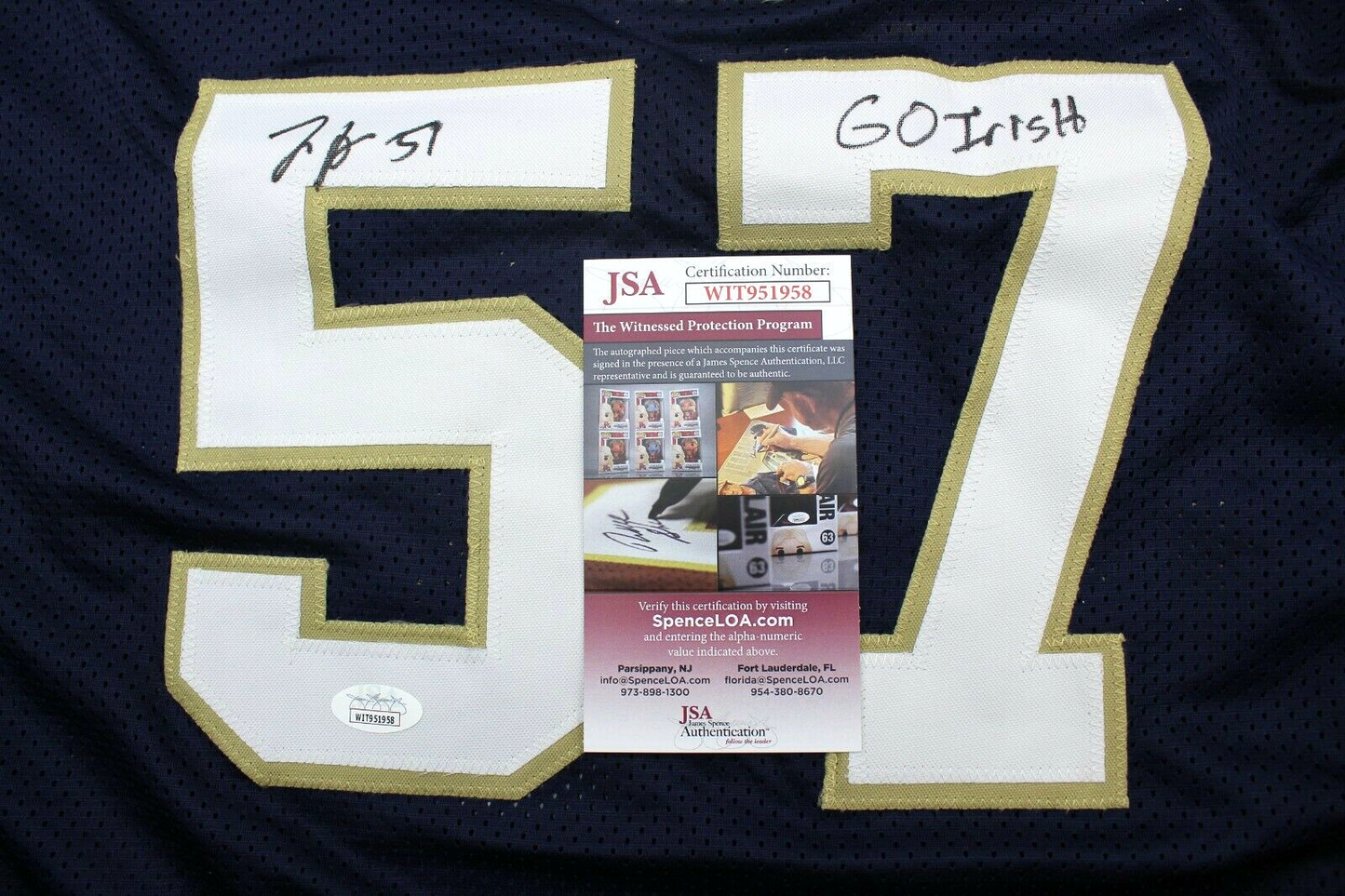 Justin & Jayson Ademilola Dual Signed Custom Blue Notre Dame Jersey w/JSA COA #1