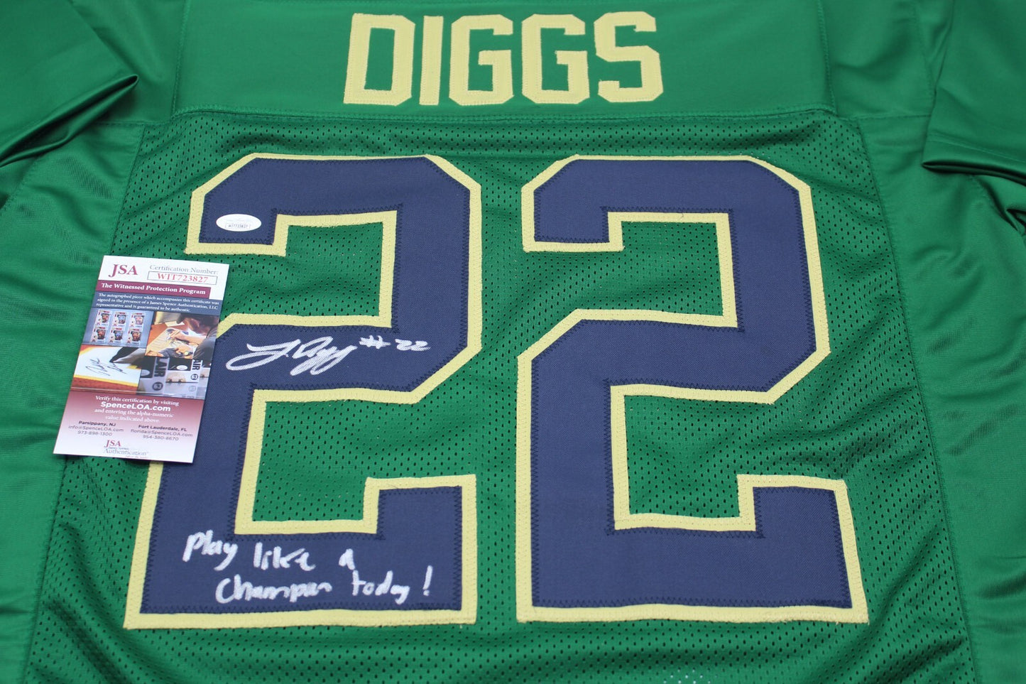 Logan Diggs Signed Custom Green Notre Dame Jersey w/JSA COA Witness Proof PLACT