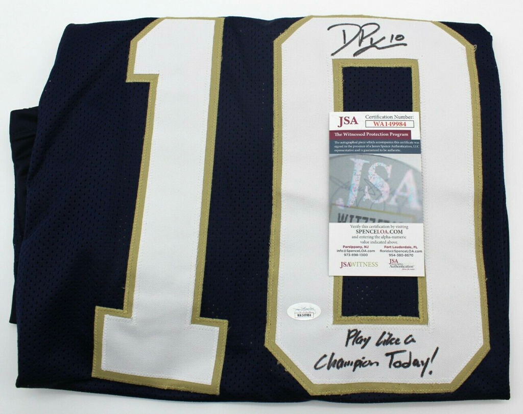 Drew Pyne Signed Custom Blue Notre Dame Football Jersey XL Proof w/JSA COA #1