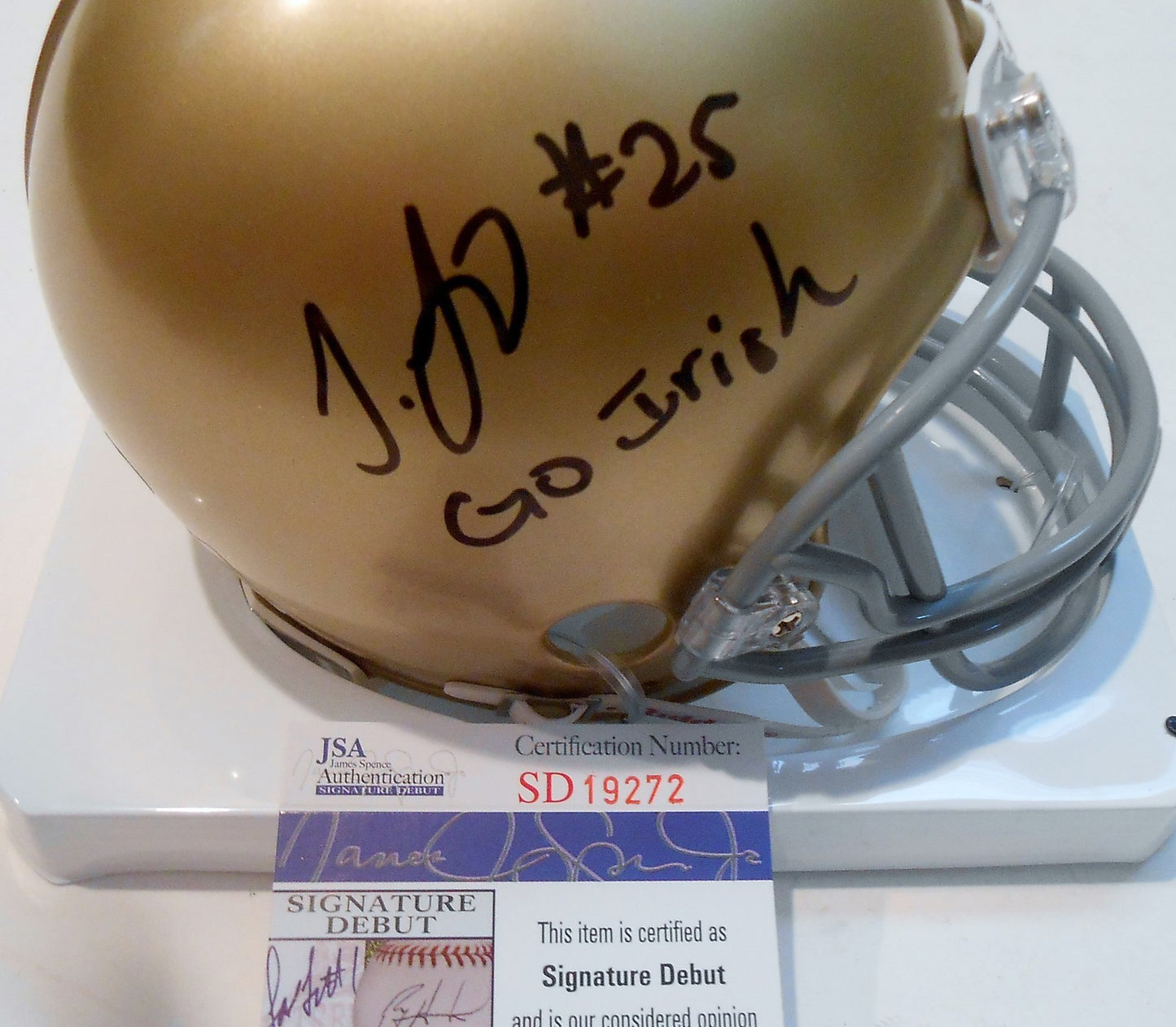 Tarean Folston Signed Notre Dame Fighting Irish Mini Helmet w/JSA COA SD19272 C