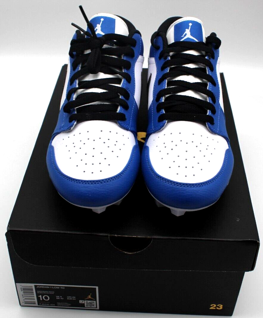 Jordan 1 Football Cleats Low TD Royal Blue Black White FJ6245-104 NEW Size 14