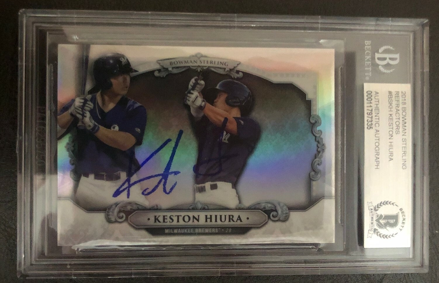 Keston Hiura Signed 2018 Bowman Sterling Authentic Beckett Slabbed Brewers