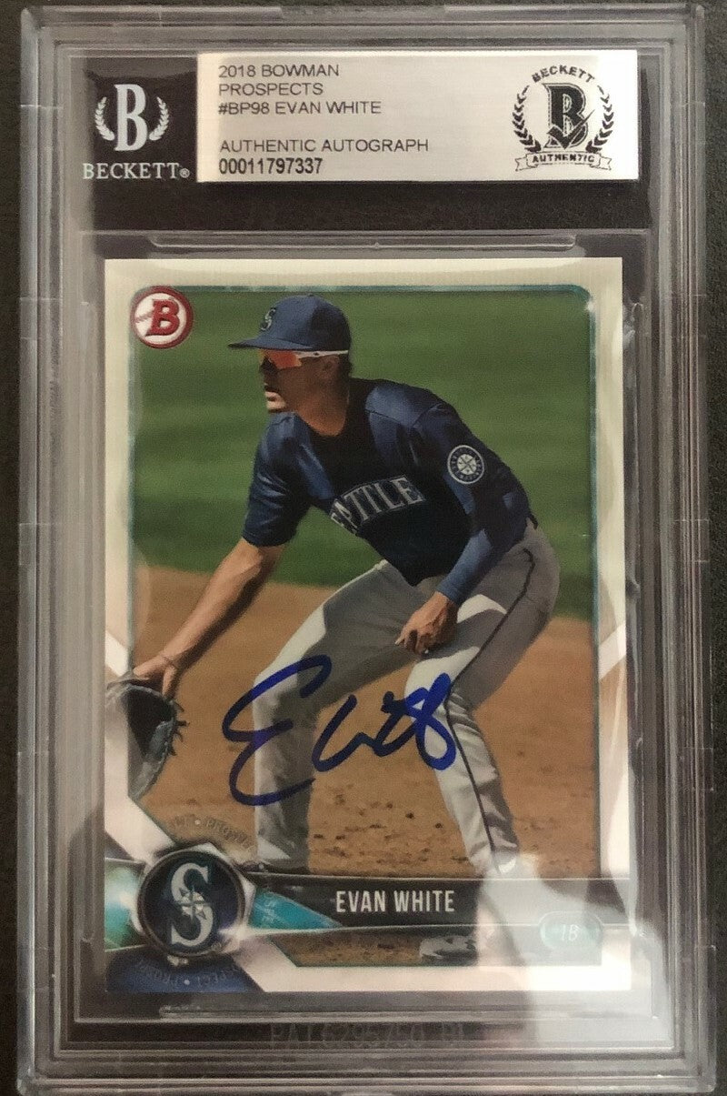 Evan White Signed 2018 Bowman Prospects Authentic Beckett Slabbed #BP98 Mariners