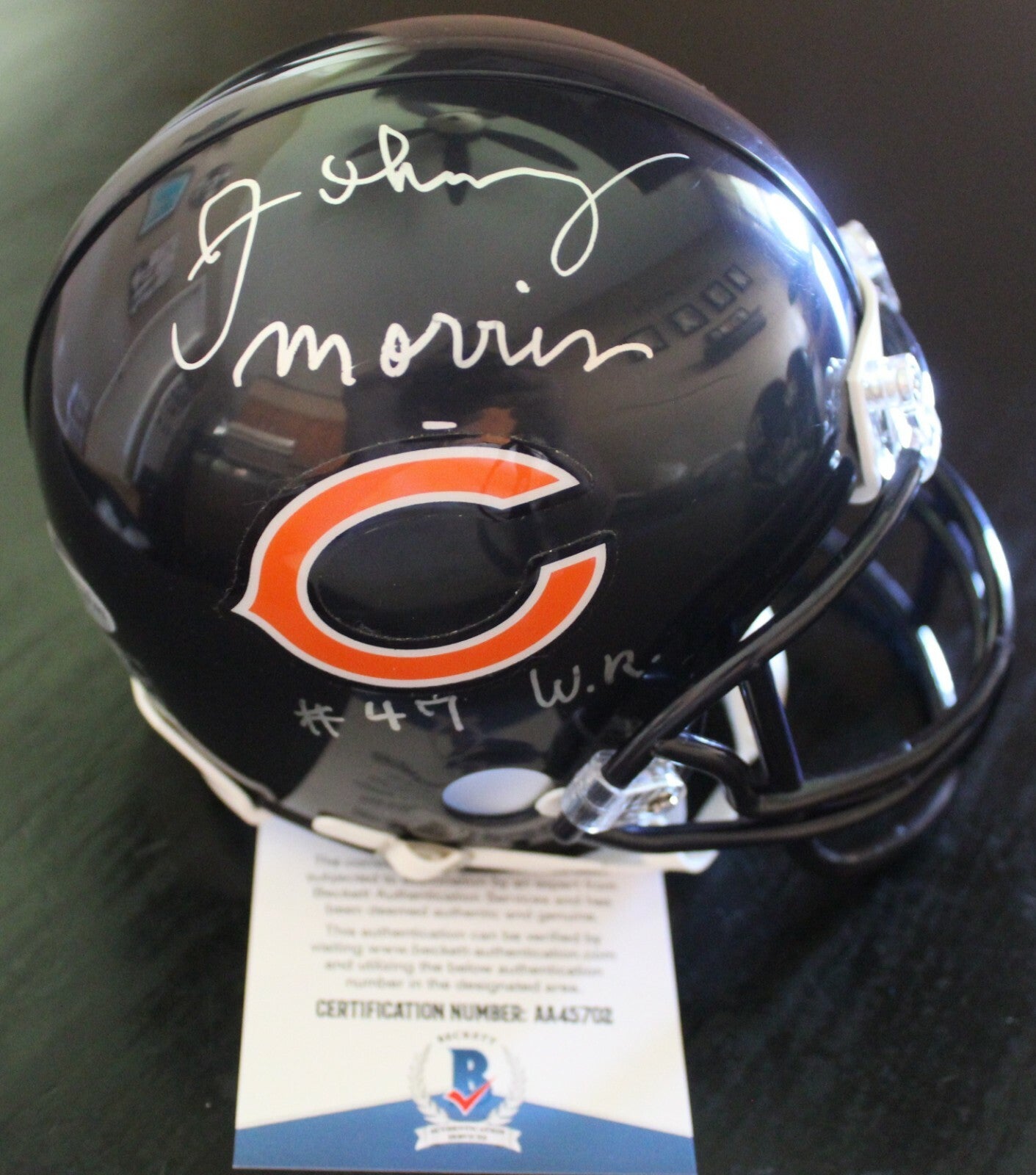 Johnny Morris Signed Chicago Bears Mini Helmet w/Beckett COA AA45702 BAS
