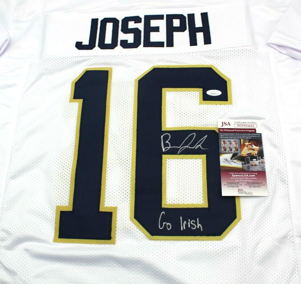 Brandon Joseph Signed Custom White Notre Dame Football Jersey w/JSA COA Proof #1