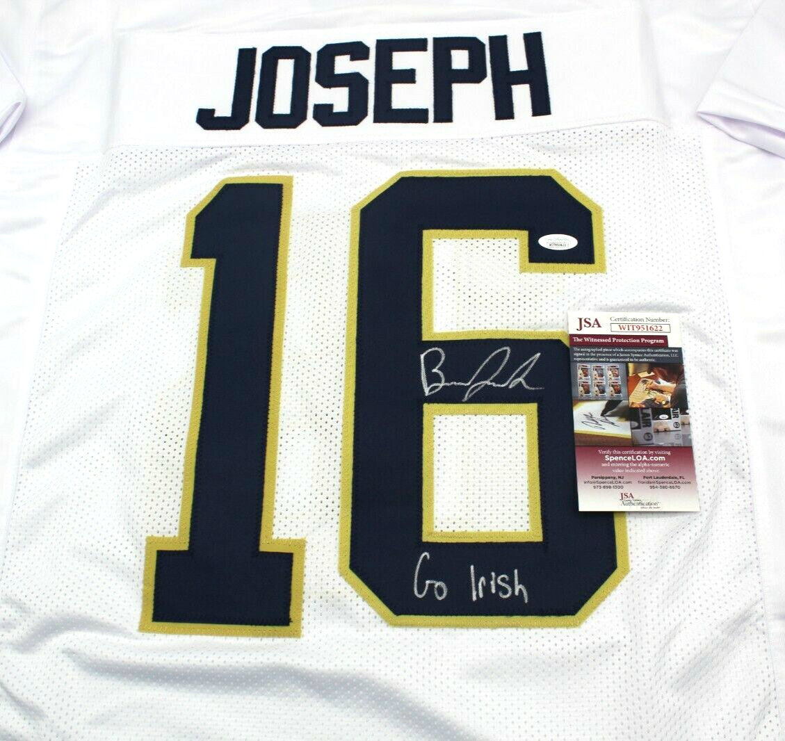 Brandon Joseph Signed Custom White Notre Dame Football Jersey w/JSA COA Proof #1