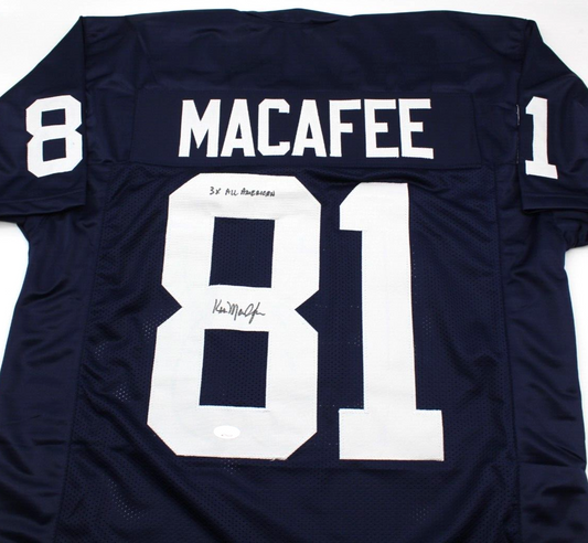 Ken MaCafee Signed Custom Blue Notre Dame Football Jersey w/JSA COA Witness