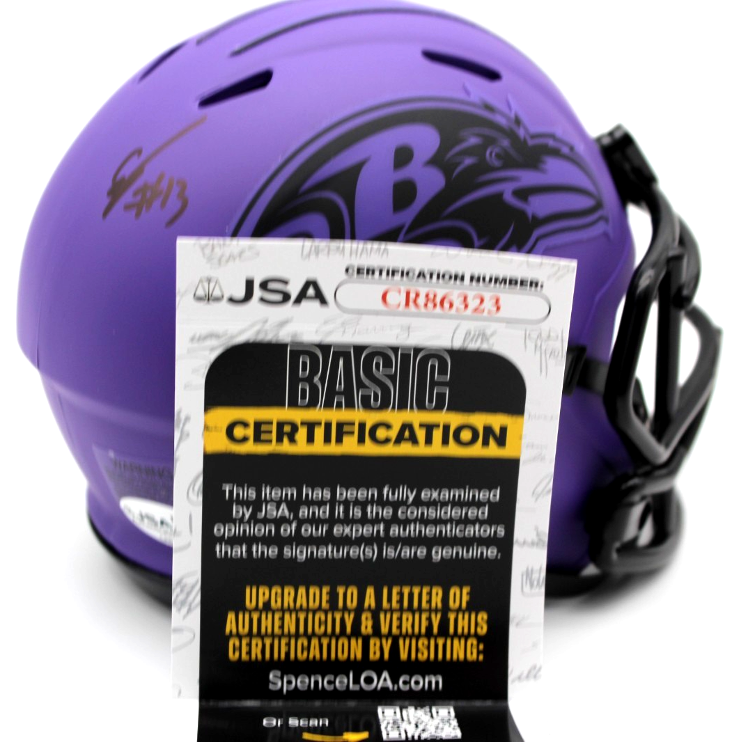 Elijah Sarratt Baltimore Ravens Rave Signed Mini Helmet w/JSA COA CR86323