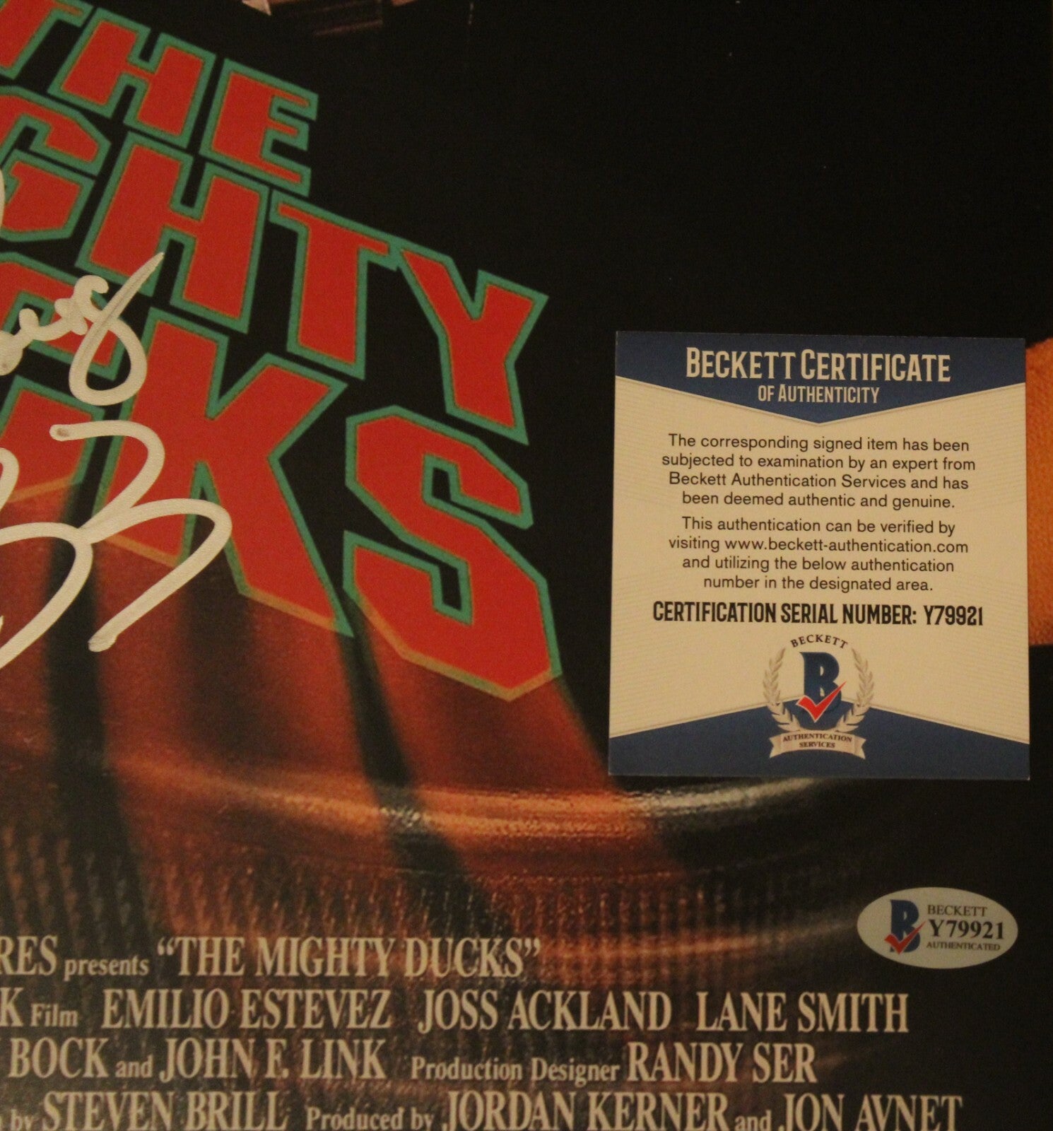 Shaun Weiss Signed Mighty Ducks Movie Poster 12x18 Photo w/Beckett COA Y79921