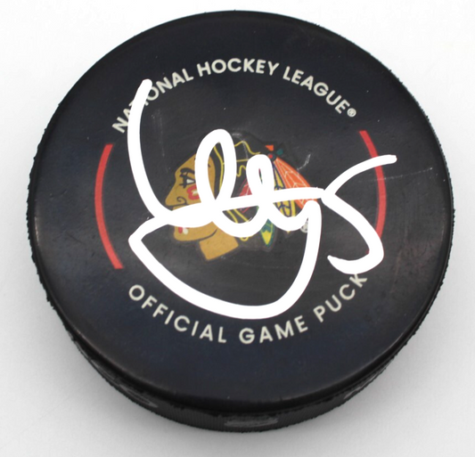 Artyom Levshunov Signed Chicago Blackhawks Game Hockey Puck w/Beckett BR93154
