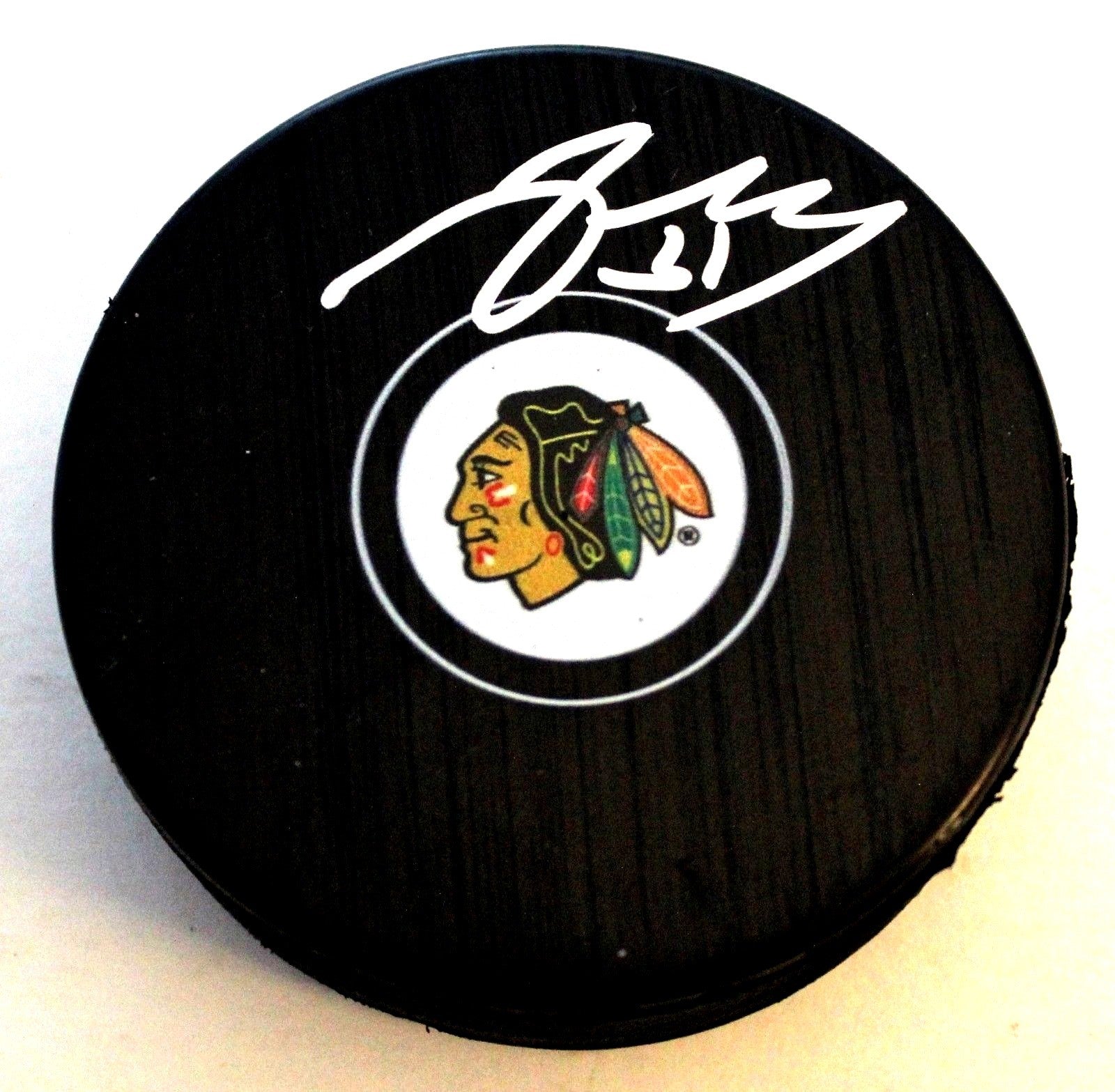 Anton Forsberg Signed 2018-19 Chicago Blackhawks Logo Puck w/COA 2018