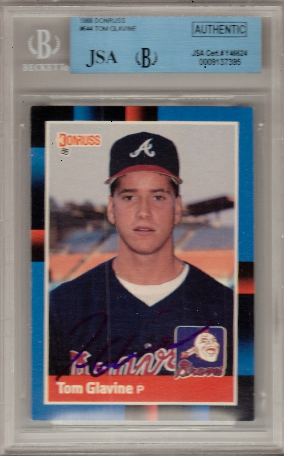 Tom Glavine Signed 1988 Donruss Rookie Card JSA Authentic Beckett Slabbed Y46624