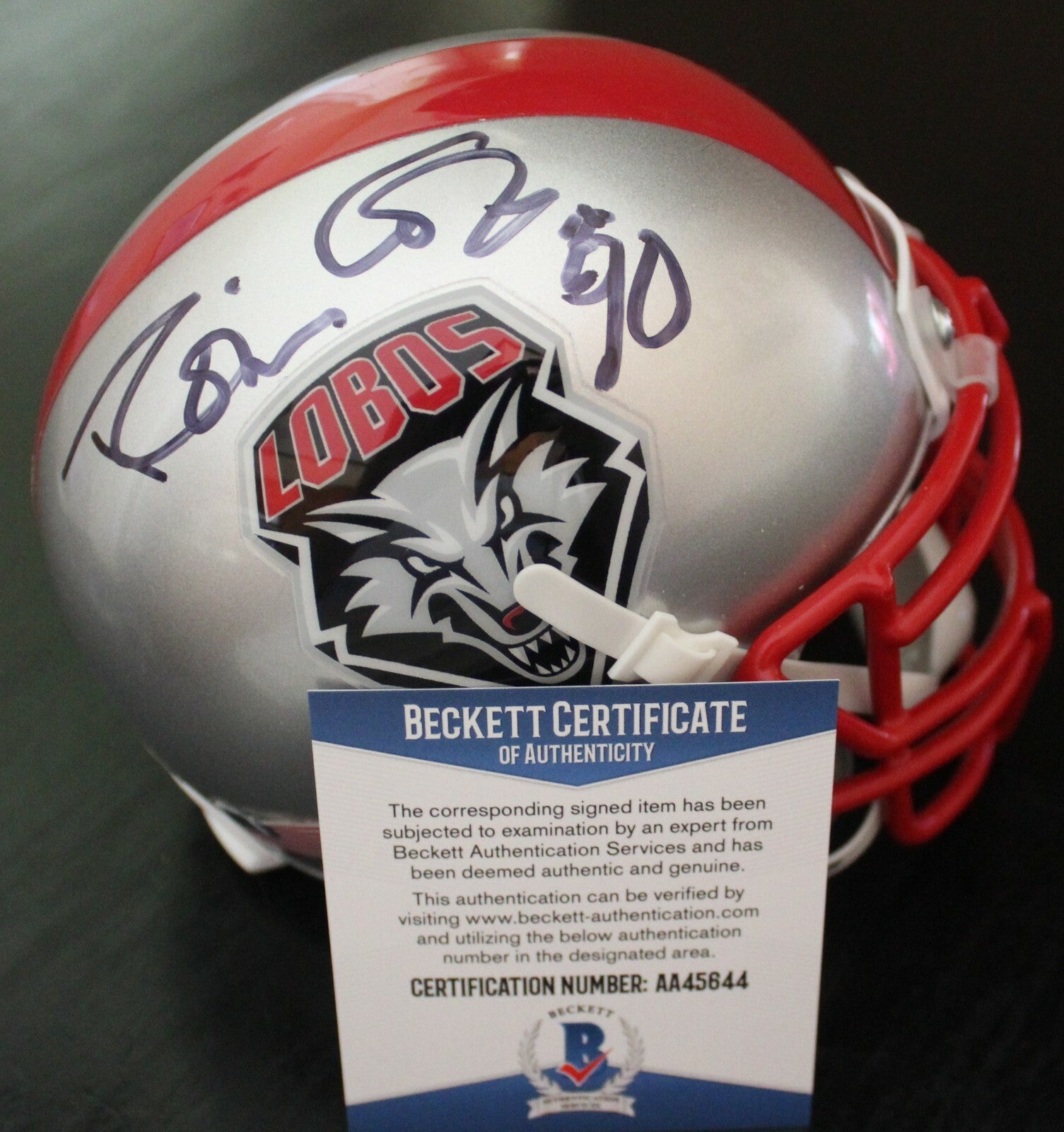 Robin Cole Signed New Mexico Lobos Mini Helmet w/Beckett COA AA45644 BAS