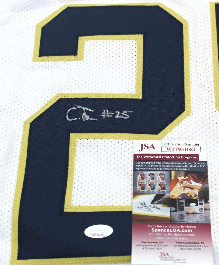 Chris Tyree Signed Custom White Notre Dame Football Jersey w/JSA COA Proof