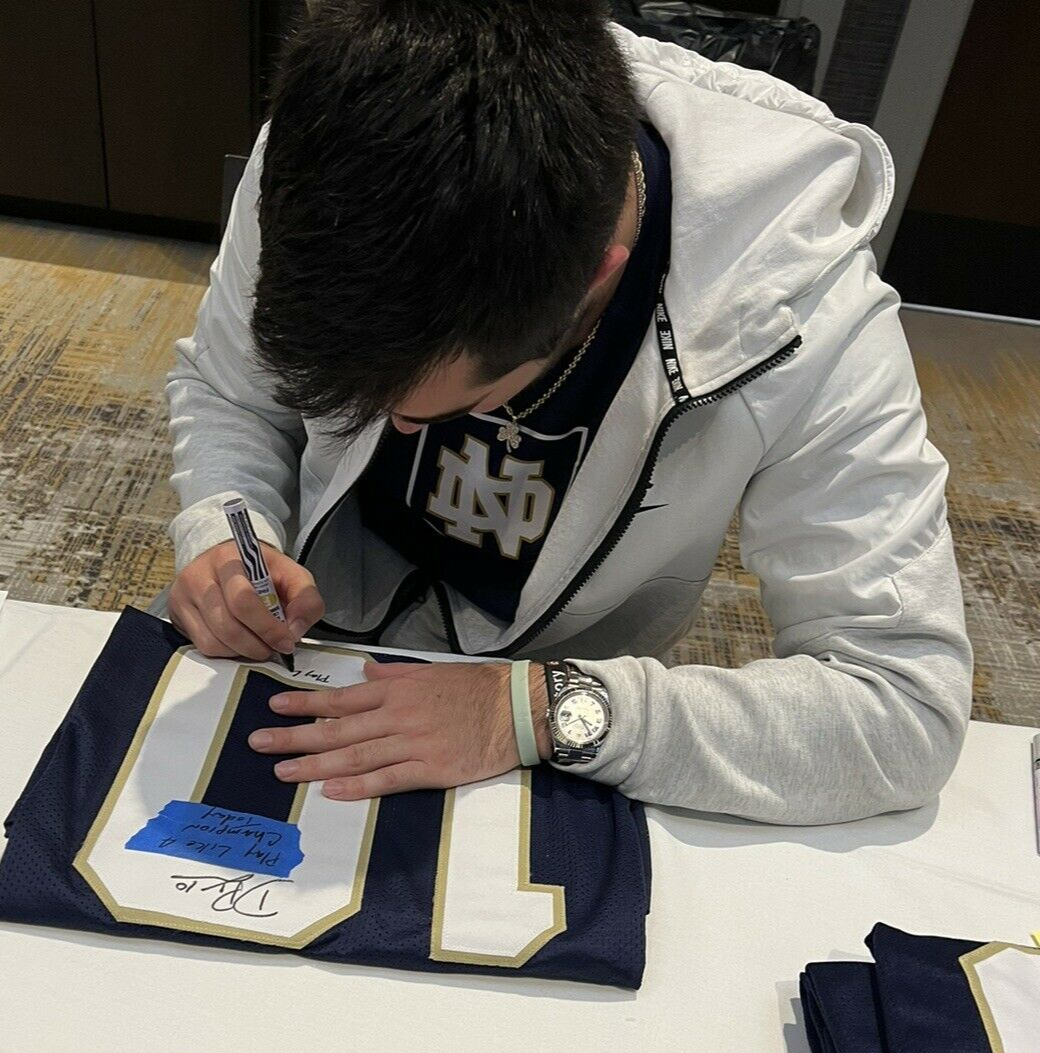 Drew Pyne Signed Custom Blue Notre Dame Football Jersey XL Proof w/JSA COA #1