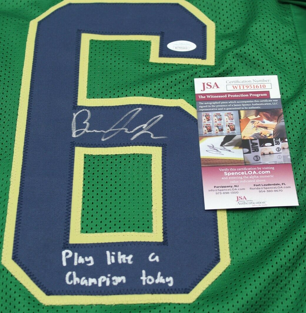 Brandon Joseph Signed Custom Green Notre Dame Football Jersey w/JSA COA Proof