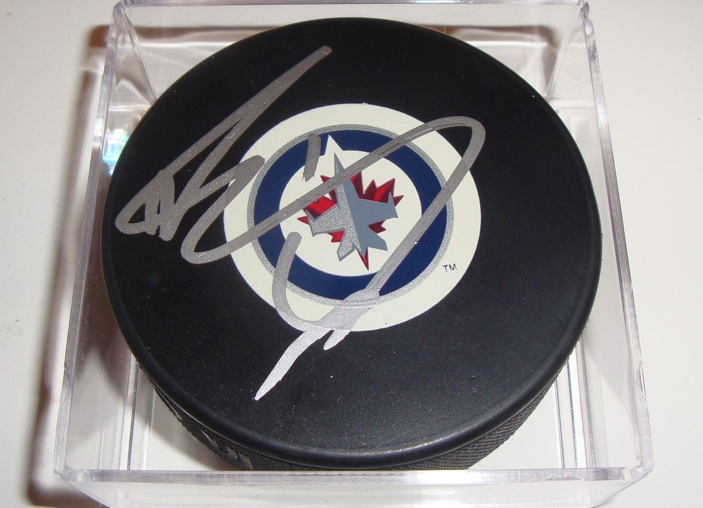 Ron Hainsey Signed Puck w/COA Winnipeg Jets Inaugural Autograph Souvenir 2011