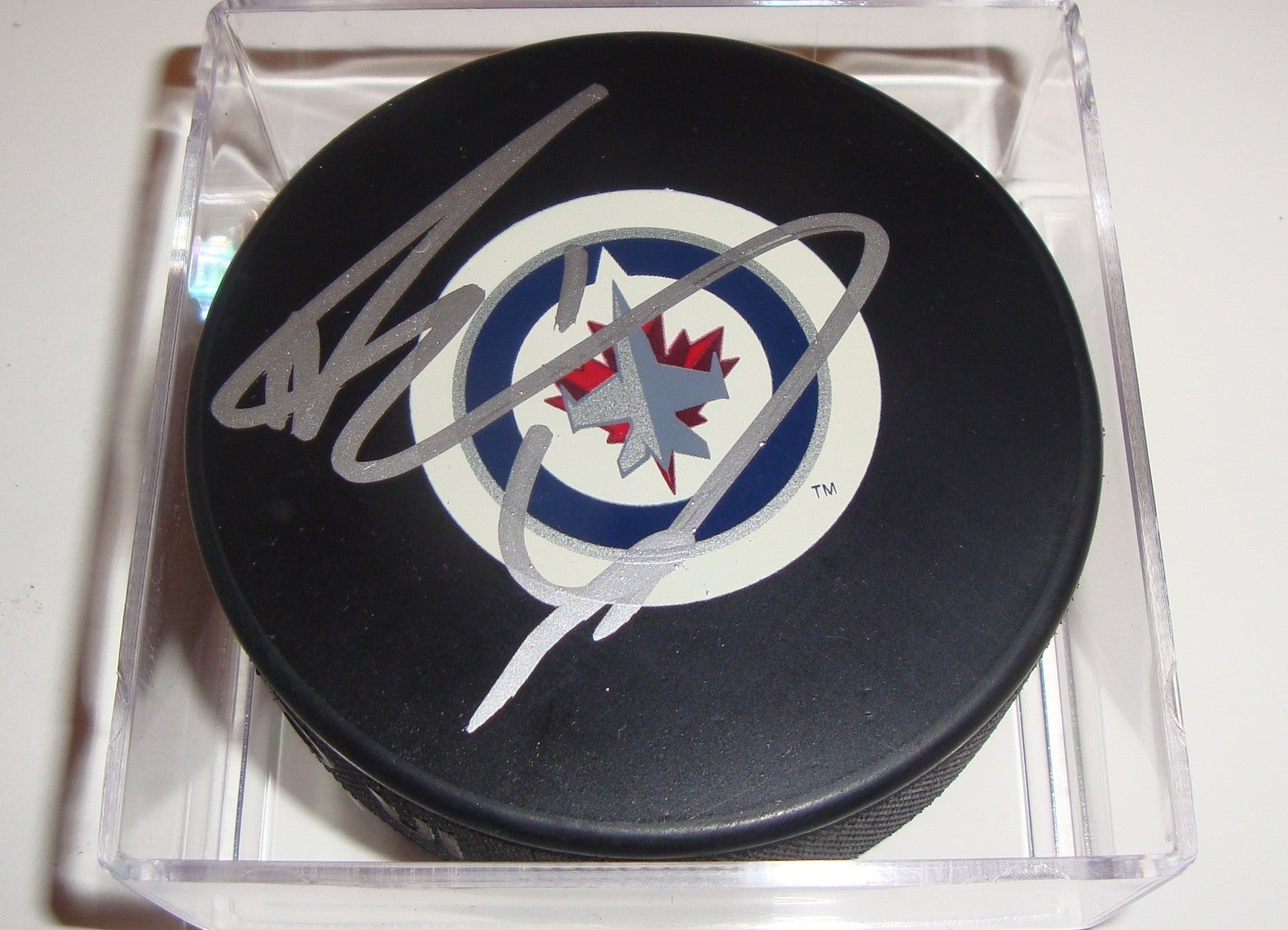 Ron Hainsey Signed Puck w/COA Winnipeg Jets Inaugural Autograph Souvenir 2011