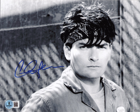 Charlie Sheen Men At Work Carl Taylor Signed 8x10 Photo w/Beckett COA BU10971