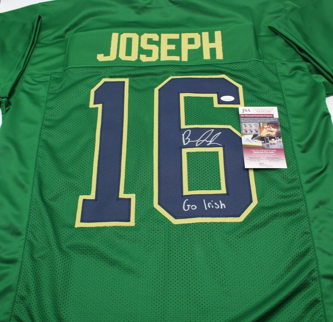 Brandon Joseph Signed Custom Green Notre Dame Football Jersey w/JSA COA Proof #1