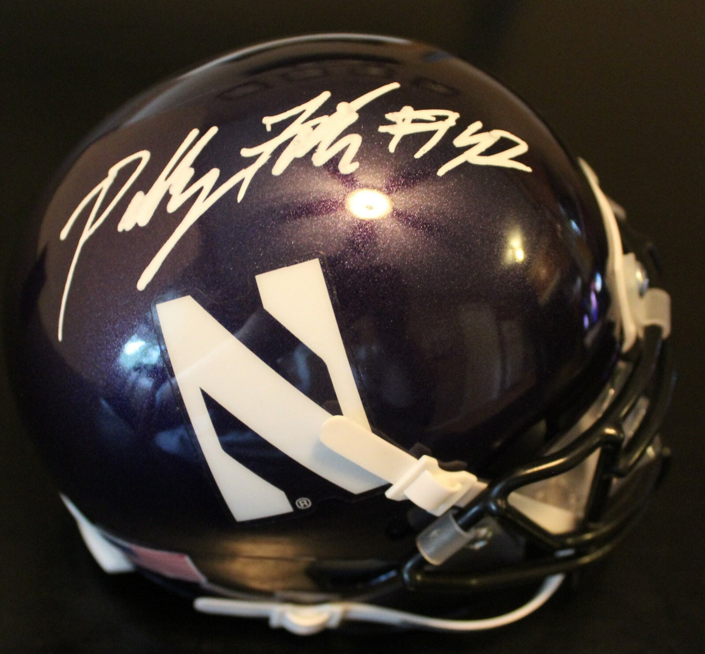 Paddy Fisher Signed Northwestern Wildcats Mini Football Helmet w/COA #1