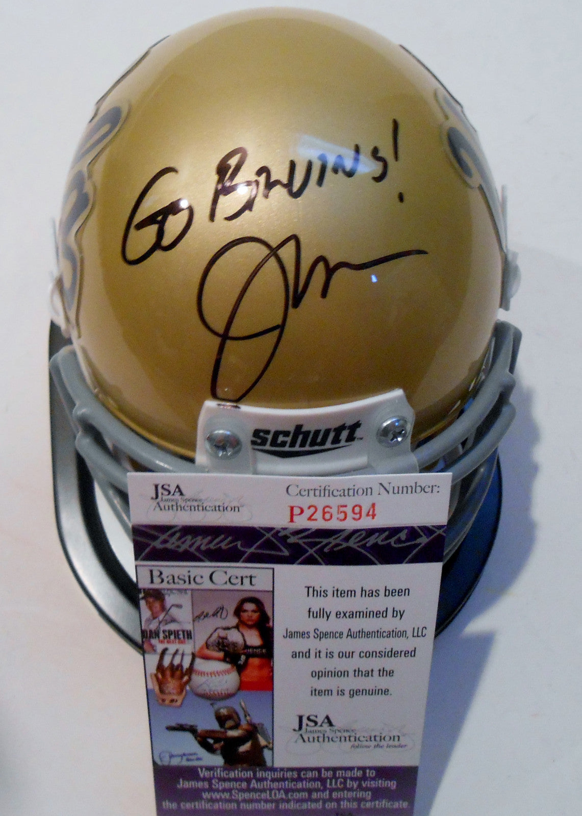 Jim Mora Jr. Signed UCLA Bruins Mini Football Helmet w/JSA COA 