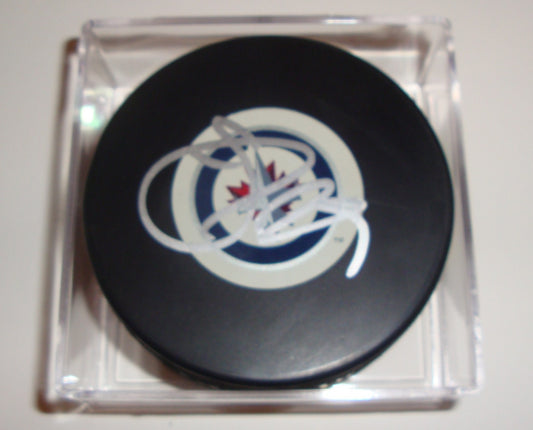 Johnny Oduya Signed Puck w/COA Winnipeg Jets Inaugural Autograph Souvenir 2011 A