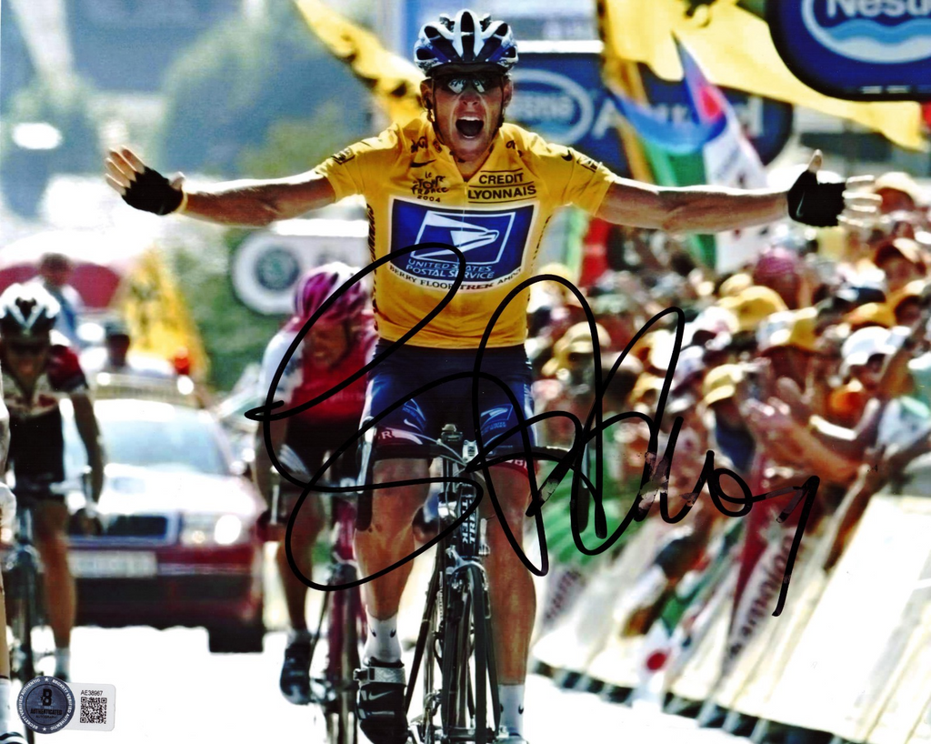 Lance Armstrong Signed 8x10 Tour De France Photo W/Beckett BAS LOA AE38967